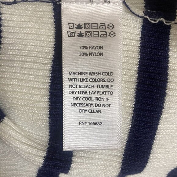 $695 CAROLINE CONSTAS Knit Stretch Midi Dress Striped White/Navy Bodycon L - Picture 11 of 11